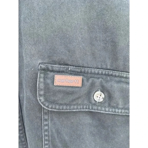 Carhartt Mens Long Sleeve Button Down Denim Shirt Jacket Military Green Sz 2XL - Picture 3 of 10
